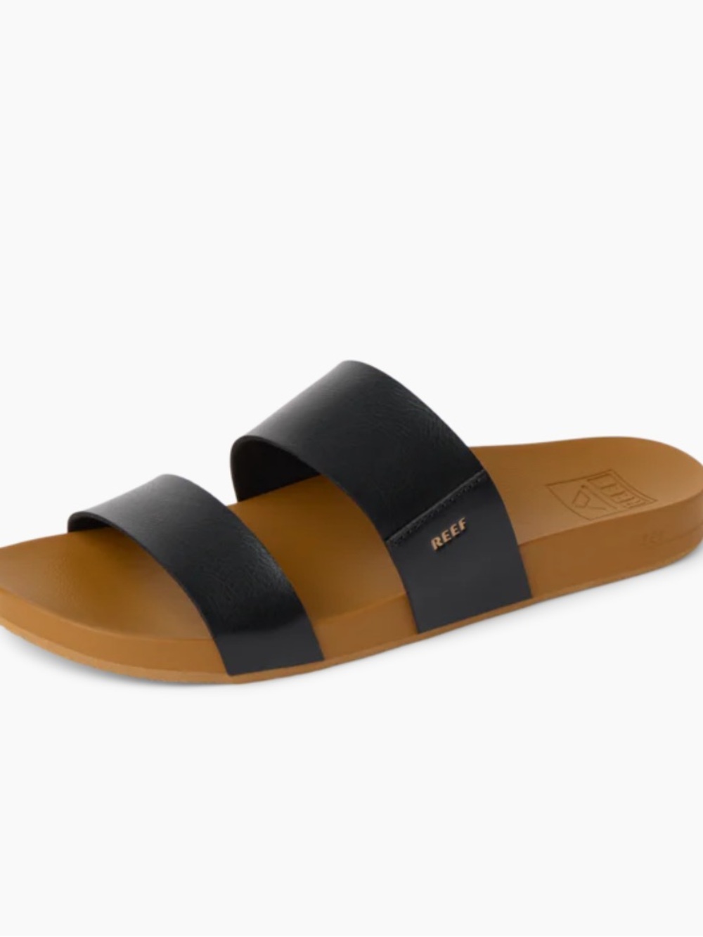 Reef cushion Vista Black Double-Band Slide Sandals with Tan Footbed 8 - Picture 4 of 9